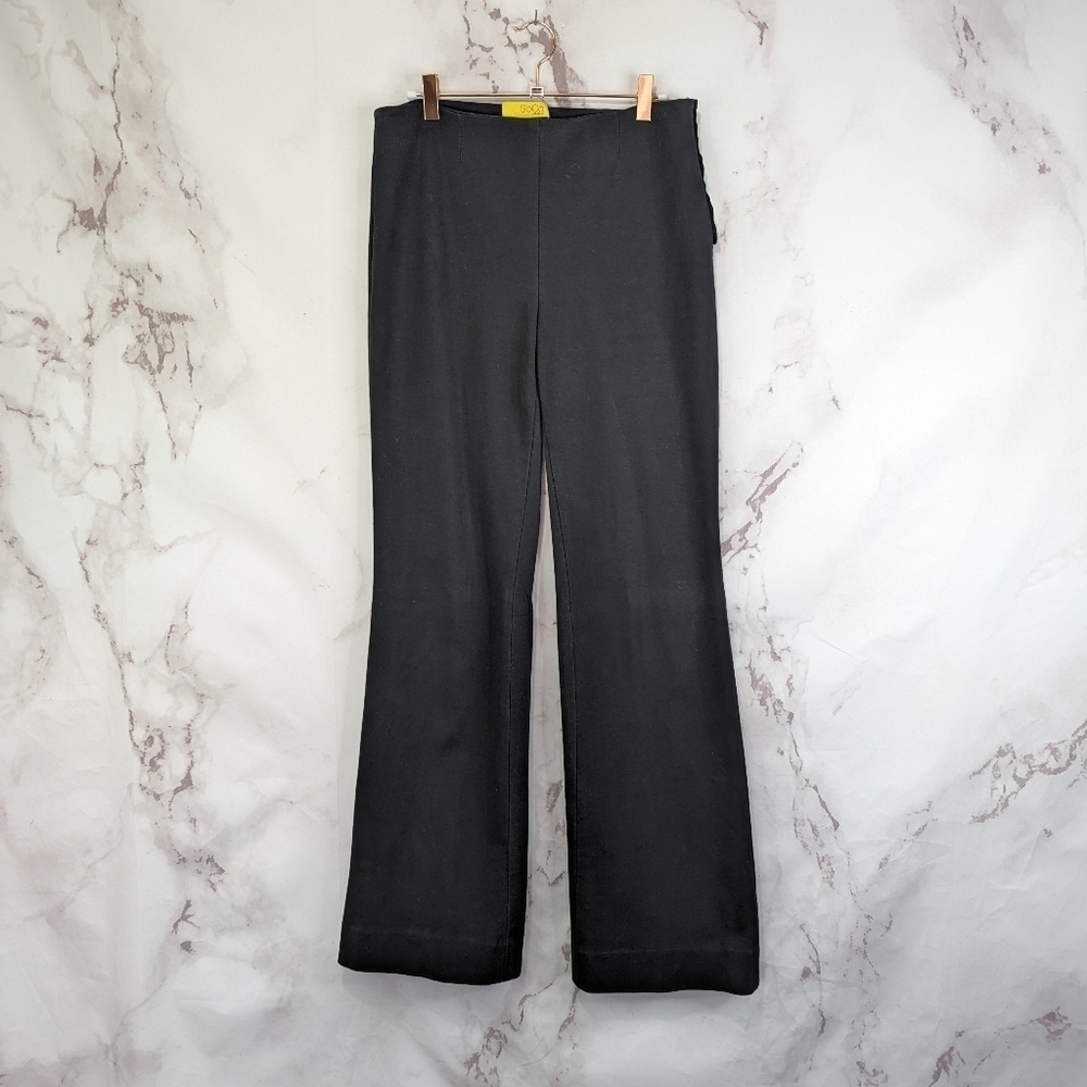 St John Pants Women 8 Black Soca Wide Flare Leg Trouser Pull On Zip